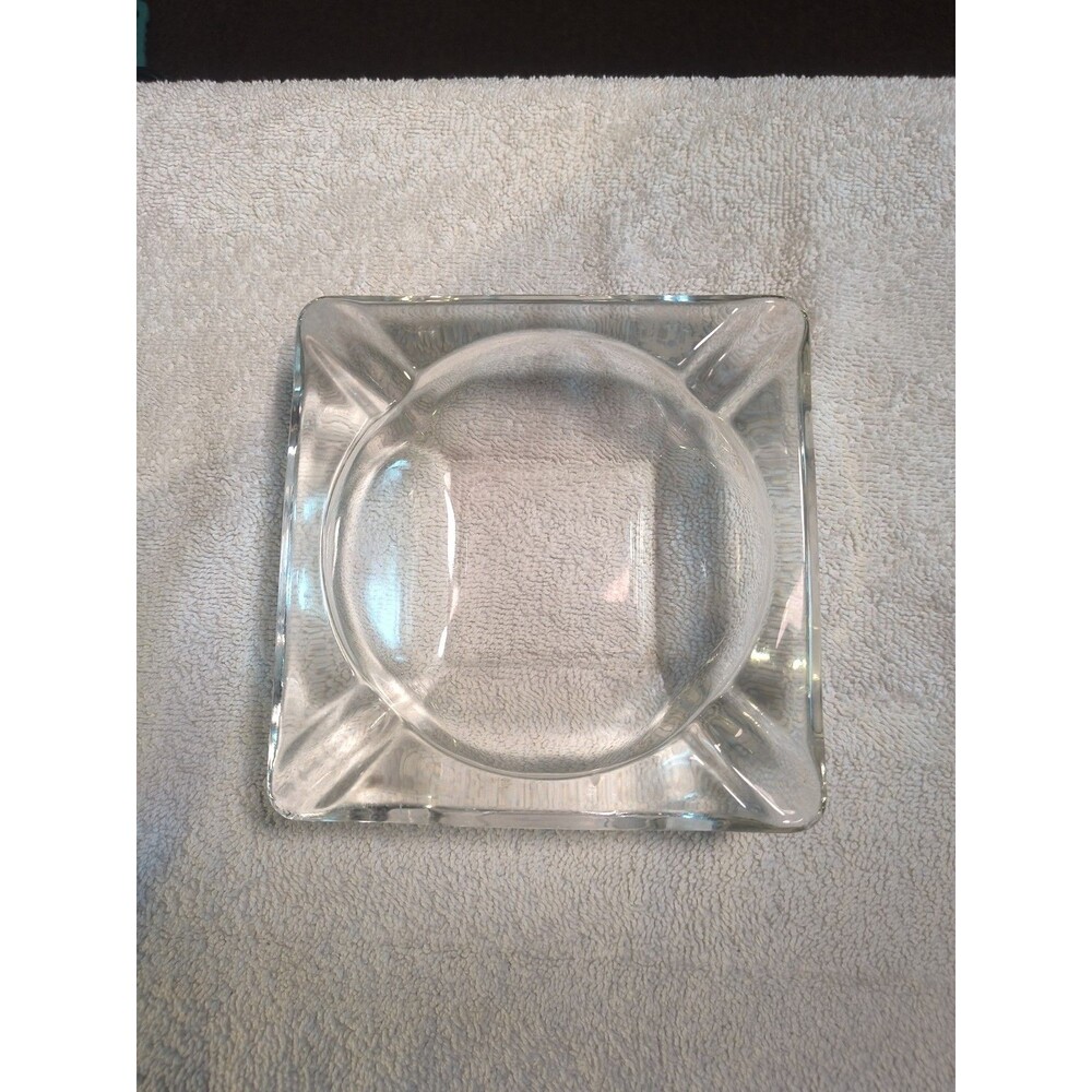 Vintage Clear Glass Ashtray 6" x 6" Square. Cigar Or Cigarette